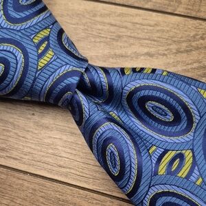 ROBERT TALBOTT Best of Class Metallic Blue Green Oval Circles Pattern Mens Tie